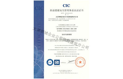 《職業健康******管理體力認證證書》